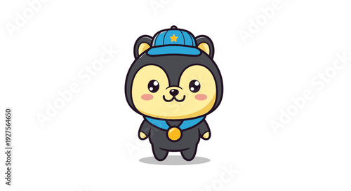 Adorable cartoon bear character wearing police uniform and hat.