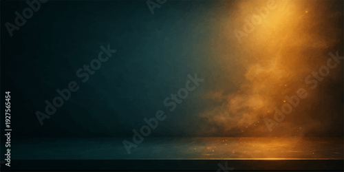 An abstract dark blue horizon where ethereal light rays pierce through a stormy night sky filled with clouds over the deep sea landscape