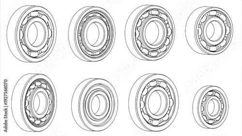 Detailed illustrations of various bearings from different viewpoints