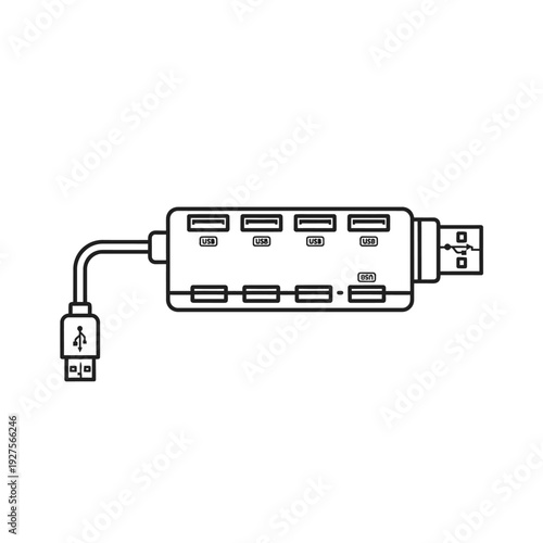 USB Hub with Multiple Ports and Cable.