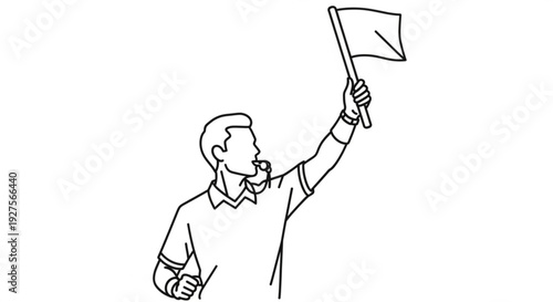 Man holding flag in hand, ready for action, illustration of a sports event official