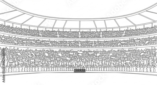 Aerial view of a crowded stadium with spectators watching an event unfold in the center