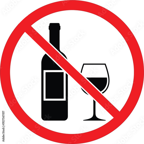 No Alcohol Sign Icon – Prohibition Symbol for Bar, Restaurant, Public Area, Vector Illustration