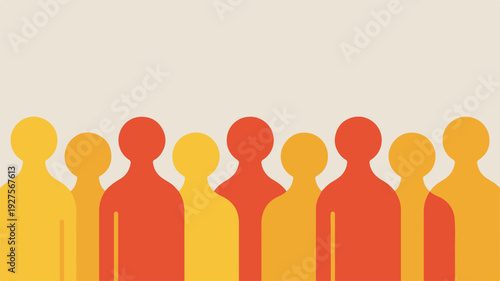 Diverse group of people standing together in orange and yellow hues symbolizing unity and diversity