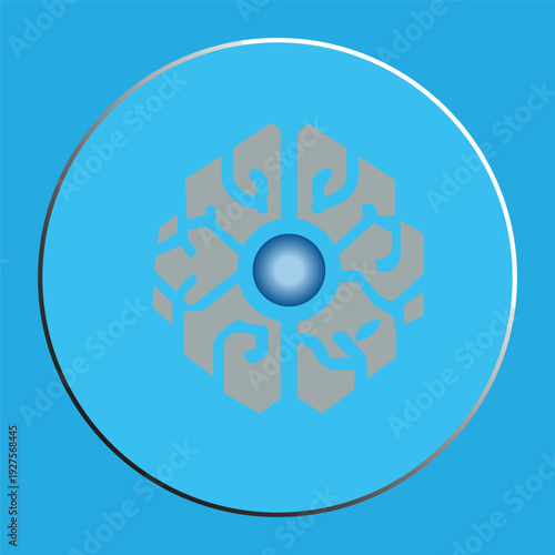 Abstract Geometric Mandala with Central Blue Orb on Cyan Background