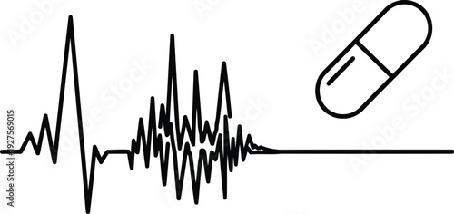 Minimalist ECG Heartbeat Line with Medicine Capsule Icon for Medical and Healthcare Concepts