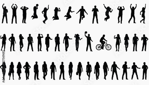 vector silhouettes of people People Silhouette Icons Set – Men Women Dancing Sports Walking Jumping Cycling Lifestyle Action Black Vector Collection