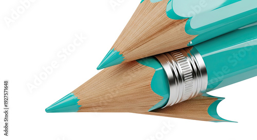 Teal Pencils with Silver Ferrule and Wood Grain Detail