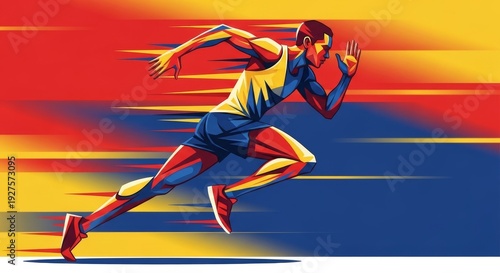 Dynamic Illustration of Sprinter Running with Speed Lines