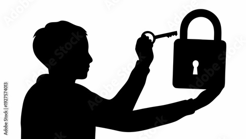 Man unlocking padlock with key in hand securely