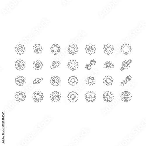Gears and Cogwheels Outline Icons Set - Industrial Engineering Symbols