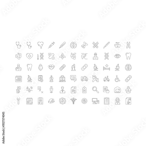 Comprehensive Medical and Health Outline Icons Set - Healthcare Elements