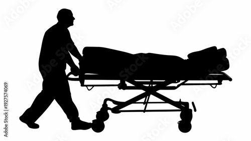 Medical professional moving patient on hospital gurney quickly