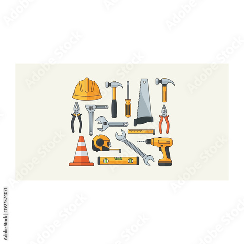 Colorful Construction and Building Tools Vector Illustration