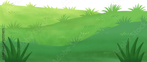 Panel kuchenny z motywem Lush green cartoon hills with stylized grass and bright sky. Simple natural background illustration for animation or children's design.