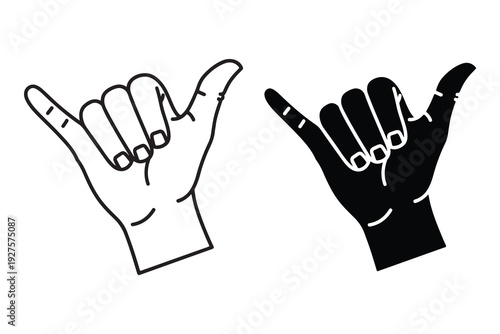 Hand gestures making shaka sign with palm facing forward