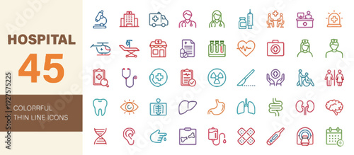 Collection of Hospital Icons Representing Medical Services and Healthcare Professionals