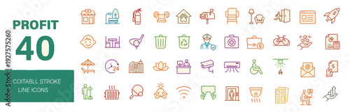 Collection of Financial and Business Icons Representing Profit and Commerce in a Modern Flat Design Style