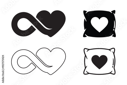 Black and white heart infinity love symbols and icons