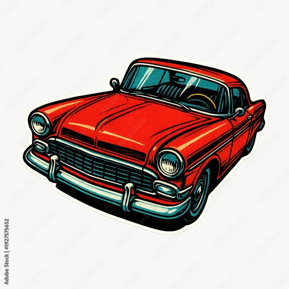 Fototapeta premium Vintage red classic car illustration.