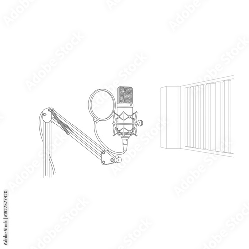 Studio Condenser Microphone on Boom Arm Line Art Illustration
