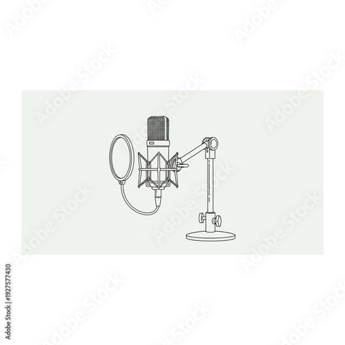 Professional Recording Microphone on Stand Outline Drawing