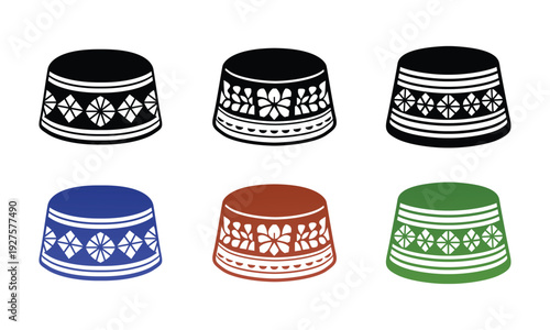 Colorful traditional middle eastern mens hats with floral patterns