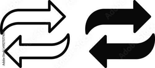 Two sets of curved arrows, one outlined and one solid, depicting a refresh or exchange symbol.