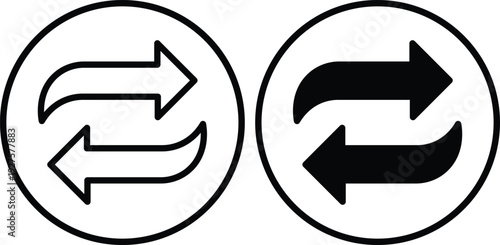 Two circular icons depicting curved arrows, one pointing right and one pointing left, representing refresh or exchange functionality.