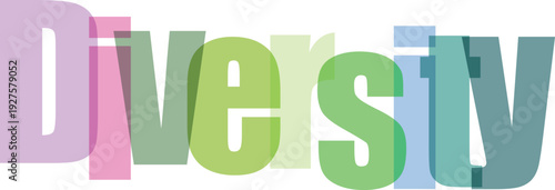 Diversity word concept with colorful translucent letters and shadows on transparent grid background