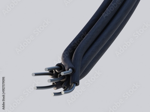 Bild auf Leinwand 3D render of cut power cables with visible metal cores, representing electrical maintenance, repair work, and industrial wiring components