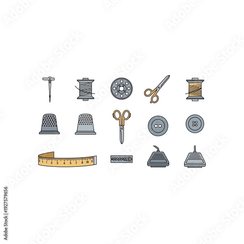 Comprehensive Sewing Kit Tools Vector Set for Tailoring and Crafting