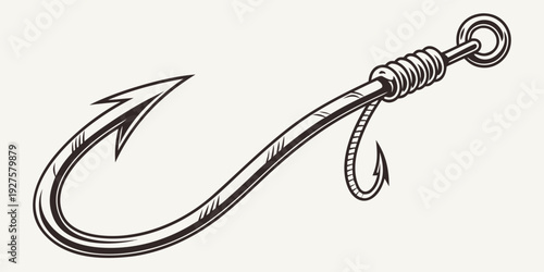 A vintage fishing hook with intricate details and a shiny metallic finish Vector