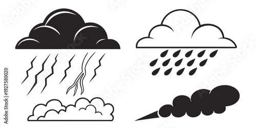 A diverse depiction of various weather conditions and precipitation types Vector