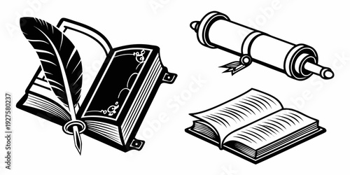 Ancient scrolls and books illustrating historical knowledge and wisdom Vector