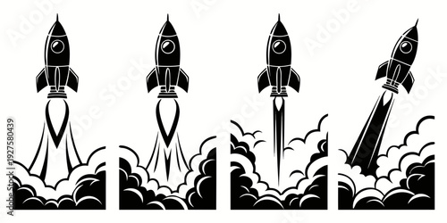 Four different types of swords displayed in a row with intricate designs. Vector