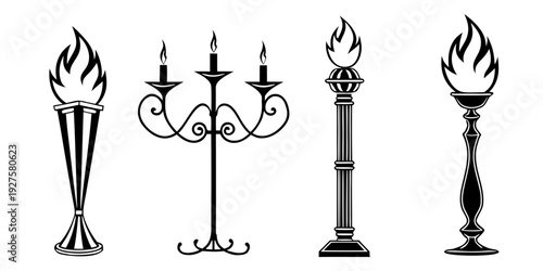 Elegant and intricate torch designs showcasing various styles and structures Vector