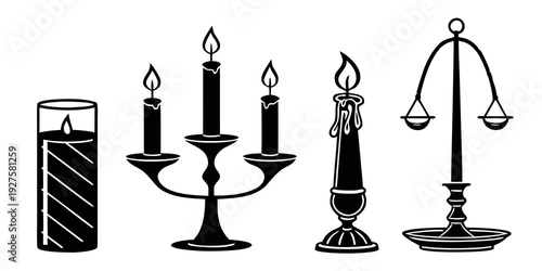 A collection of candles and a scale symbolizing justice and illumination Vector