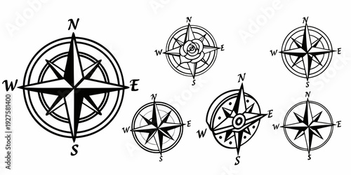 A collection of various compasses and navigational instruments in intricate designs Vector
