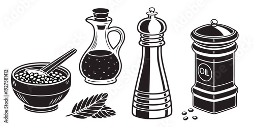 A variety of kitchen utensils including a whisk, a rolling pin, and a ladle Vector