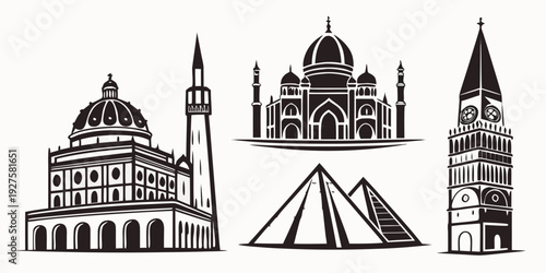 Historic buildings and architectural landmarks from around the world Vector