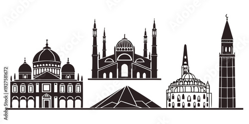Iconic buildings from different architectural styles and periods Vector