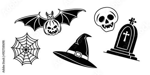 Collection of spooky and eerie symbols for halloween celebration Vector