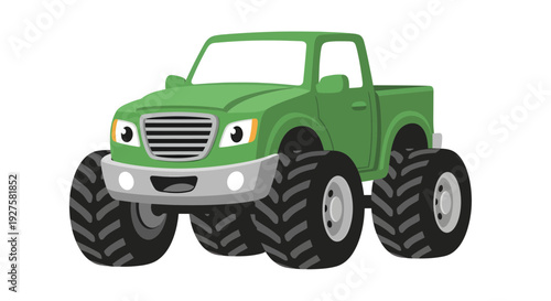 Green Monster Truck Vector Illustration, Cartoon Style Graphic for Transportation and Automotive Projects