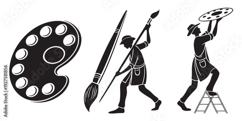 Artistic evolution from ancient to modern times depicted in silhouettes Vector