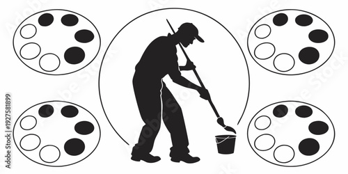 A person is depicted planting a tree in a field with several other trees. Vector