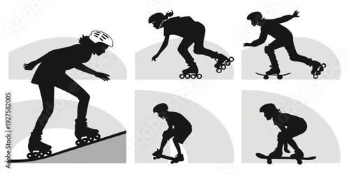 Sequence of a person performing a skateboard trick in various stages Vector