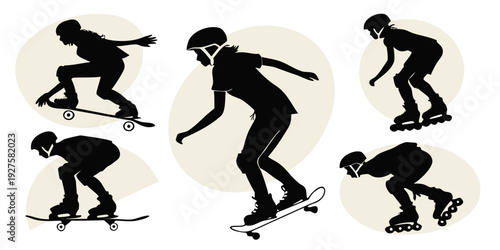 A sequence of a person performing various exercises on a skateboard Vector