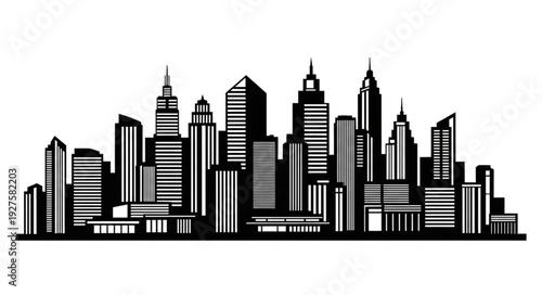 City Skyline Silhouette Black White.