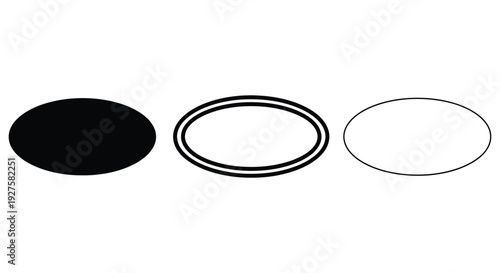 Simple vector illustration of various oval and ellipse shapes in black outline and filled